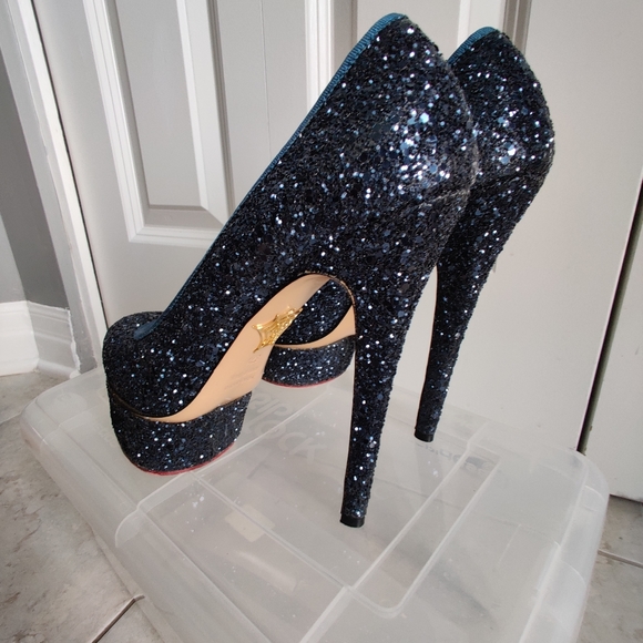 Charlotte Olympia blue sparkle platform pump Sz 37.5 - Picture 3 of 11